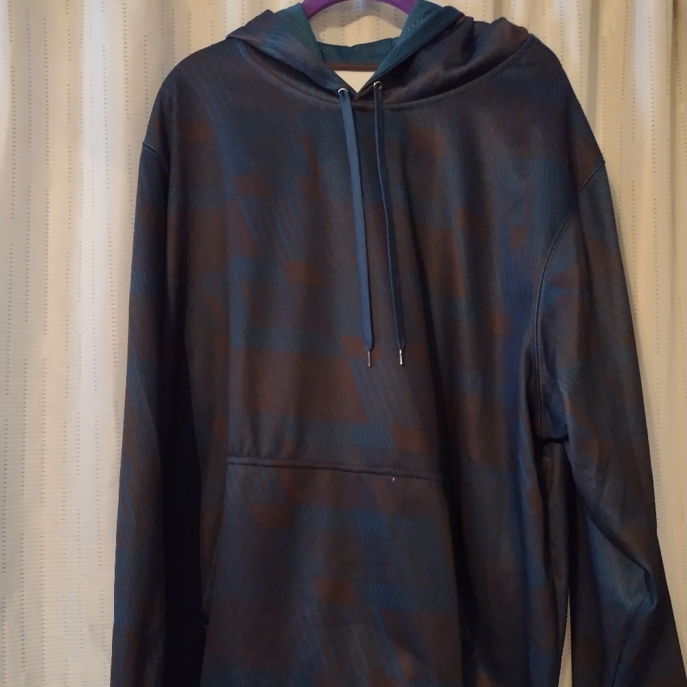 Gray with blue hoodie